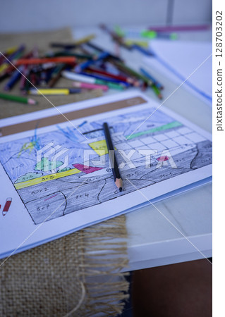 Close up coloring with pencils 128703202