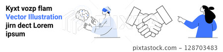 Doctor examining brain scan, handshake symbolizing agreement, and a businesswoman pointing toward text. Ideal for medical, business negotiations, teamwork, partnerships, professional cooperation Doctor examining brain scan, handshake symbolizing agreement, and a businesswoman pointing toward text. Ideal for medical, business negotiations, teamwork, partnerships, professional cooperation 128703483
