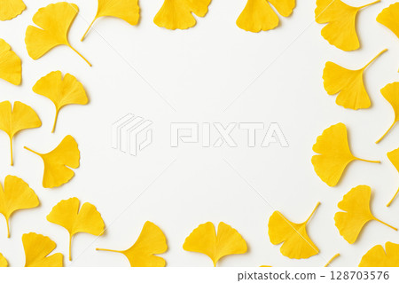 Autumn ginkgo leaves frame background 128703576