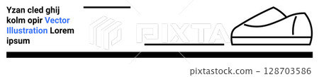 Shoe outline with text blocks and lines. Ideal for modern design, minimalism, fashion, vector art, website, branding, landing page Shoe outline with text blocks and lines. Ideal for modern design, minimalism, fashion, vector art, website, branding, landing page 128703586