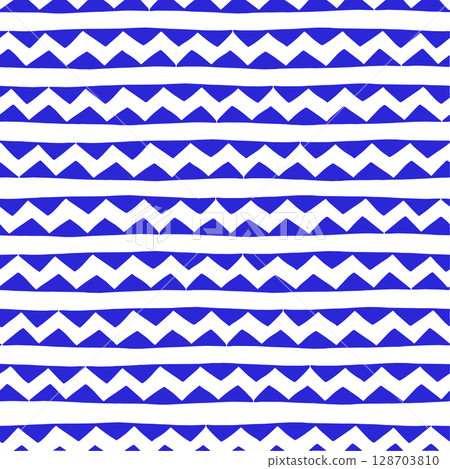 Vector seamless pattern with triangles and stripes. Blue abstract design. 128703810