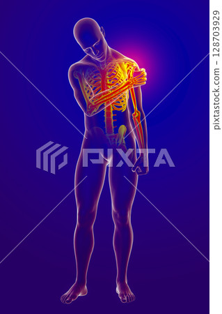 Shoulder pain, 3D illustration Shoulder pain, 3D illustration 128703929