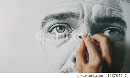 Drawing father face sketch art with pencil by his son special gift 128704242