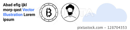Cryptocurrency symbol, user icon, and cloud graphic. Ideal for financial technology, digital identity, software, cloud services, user accounts, security, and innovation themes. Landing page Cryptocurrency symbol, user icon, and cloud graphic. Ideal for financial technology, digital identity, software, cloud services, user accounts, security, and innovation themes. Landing page 128704353