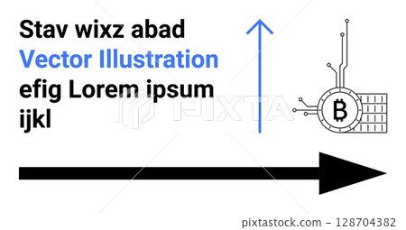 Blockchain symbol with lines, black text with blue Vector Illustration, vertical blue arrow pointing up, horizontal black arrow, random words. Ideal for finance, cryptocurrency, blockchain education Blockchain symbol with lines, black text with blue Vector Illustration, vertical blue arrow pointing up, horizontal black arrow, random words. Ideal for finance, cryptocurrency, blockchain education 128704382