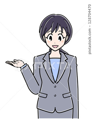 A suit-wearing office lady (upper body) giving a tour A suit-wearing office lady (upper body) giving a tour 128704470