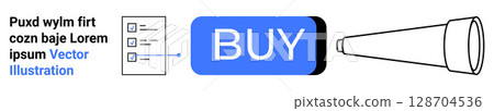 Buy button, shopping list icon, and telescope. Ideal for e-commerce, shopping, market research, advertising, user interface design, product discovery, online retail. Landing page Buy button, shopping list icon, and telescope. Ideal for e-commerce, shopping, market research, advertising, user interface design, product discovery, online retail. Landing page 128704536