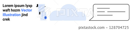 Documents, cloud, and chat bubble represent connectivity and communication. Ideal for web design, apps, tech presentations, data storage, cloud computing, online discussions, business platforms Documents, cloud, and chat bubble represent connectivity and communication. Ideal for web design, apps, tech presentations, data storage, cloud computing, online discussions, business platforms 128704725