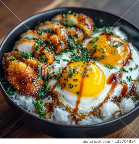 Egg roll and chicken rice bowl Egg roll and chicken rice bowl 128704854