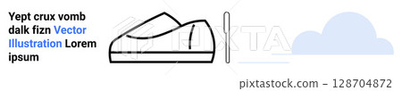 Black outlined shoe, vertical bar, and light blue cloud. Ideal for minimalism, fashion, footwear, technology, simplicity, branding websites Landing page Black outlined shoe, vertical bar, and light blue cloud. Ideal for minimalism, fashion, footwear, technology, simplicity, branding websites Landing page 128704872