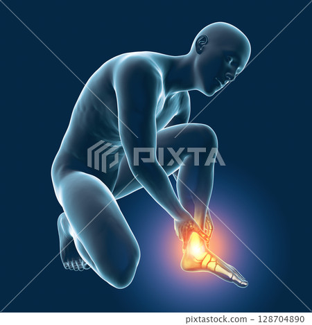 Foot and ankle pain, conceptual 3D illustration. Foot anatomy 128704890