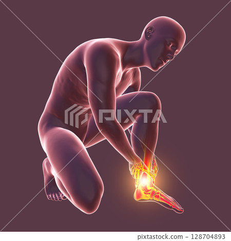 Foot and ankle pain, conceptual 3D illustration. Foot anatomy 128704893