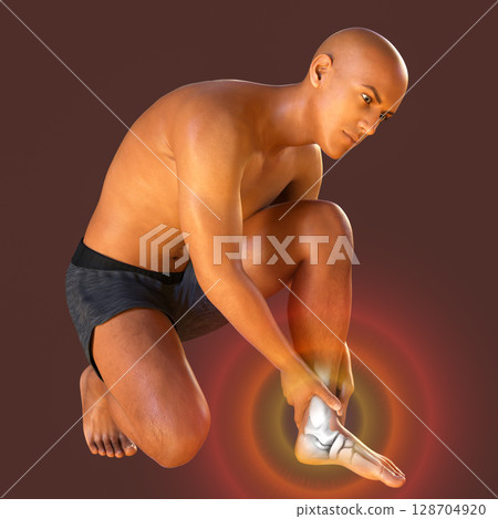 Foot and ankle pain, conceptual 3D illustration. Human anatomy Foot and ankle pain, conceptual 3D illustration. Human anatomy 128704920