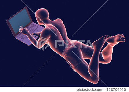 Working with laptop in a wrong position and backache Working with laptop in a wrong position and backache 128704930