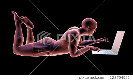 Working with laptop in a wrong position and backache Working with laptop in a wrong position and backache 128704931