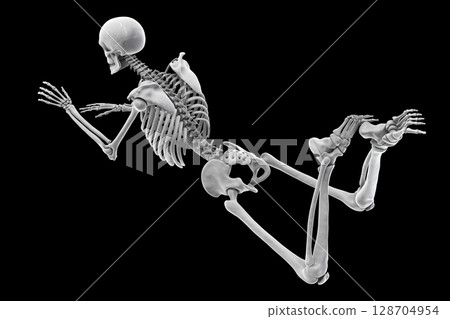 Working with laptop in a wrong position. Concept of backache, back pain Working with laptop in a wrong position. Concept of backache, back pain 128704954