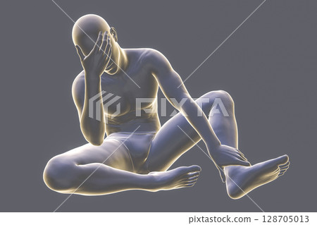 Male body in unhappy frustrated pose, conceptual 3D illustration 128705013
