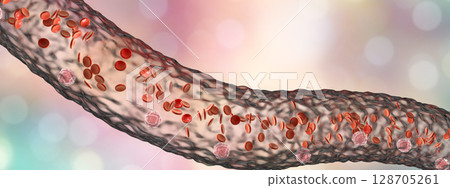 Blood vessel with flowing blood cells 128705261