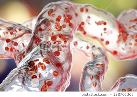 Blood vessels with flowing blood cells 128705305