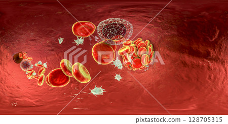 Blood clot, 360 degree panorama view Blood clot, 360 degree panorama view 128705315