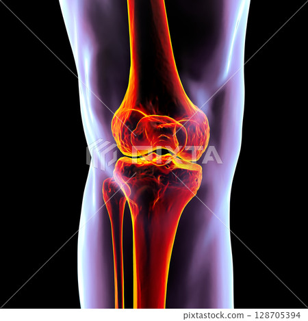 Knee bones anatomy, 3D illustration Knee bones anatomy, 3D illustration 128705394