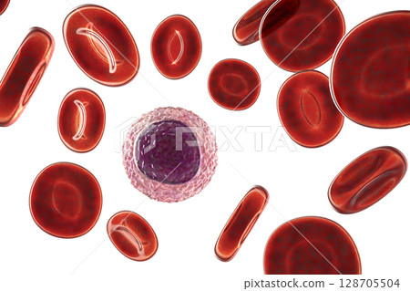 Lymphocyte surrounded by red blood cells Lymphocyte surrounded by red blood cells 128705504