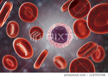 Lymphocyte surrounded by red blood cells 128705506