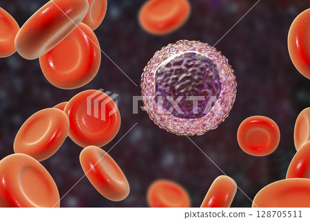 Lymphocyte surrounded by red blood cells Lymphocyte surrounded by red blood cells 128705511