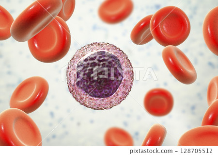 Lymphocyte surrounded by red blood cells 128705512