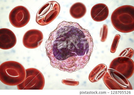 Monocyte surrounded by red blood cells 128705526