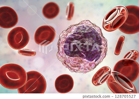 Monocyte surrounded by red blood cells Monocyte surrounded by red blood cells 128705527