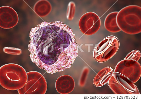 Monocyte surrounded by red blood cells 128705528