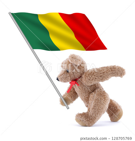 Mali flag being carried by a cute teddy bear Mali flag being carried by a cute teddy bear 128705769