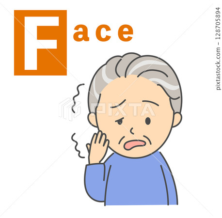Illustration of a senior man doing a BEFAST check for stroke "Face" 128705894