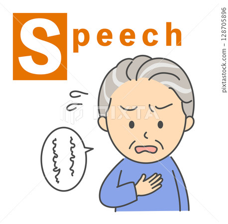 Stroke BEFAST check "Speech" illustration of a senior man 128705896