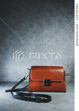 Stylish handmade leather men's belt bag. Detailed photos of leather bags. Stylish handmade leather men's belt bag. Detailed photos of leather bags. 128705982