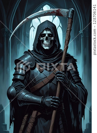 令人毛骨悚然的死神戰士手持鐮刀的肖像畫 - TRPG 角色 令人毛骨悚然的死神戰士手持鐮刀的肖像畫 - TRPG 角色 128706141