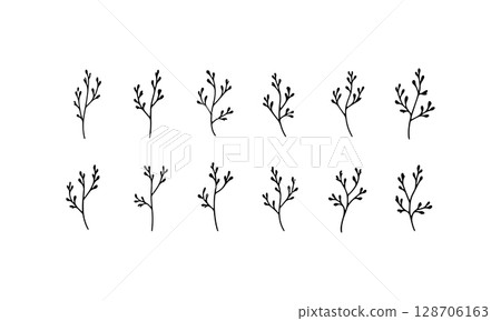 Wild Botanical Ink Set. A dynamic bundle of expressive botanical drawings with raw ink lines and untamed plant forms. 128706163