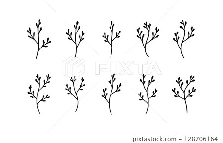 Dainty Line Floral Set. A collection of fine floral line drawings featuring soft petals and flowing stems in a light and elegant style. Dainty Line Floral Set. A collection of fine floral line drawings featuring soft petals and flowing stems in a light and elegant style. 128706164