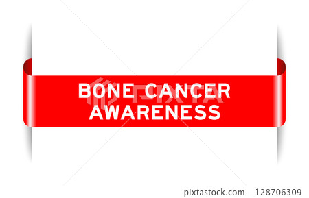 Red color inserted label banner with word bone cancer awareness on white background 128706309