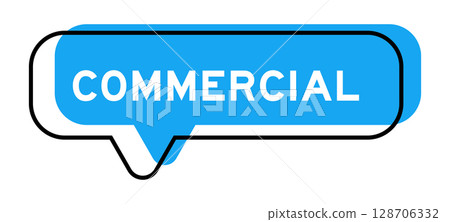 Speech banner and blue shade with word commercial on white background Speech banner and blue shade with word commercial on white background 128706332