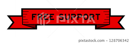 Ribbon label banner with word free support in red color on white background 128706342