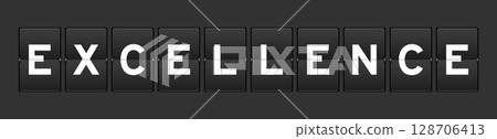 Black color analog flip board with word excellence on gray background 128706413