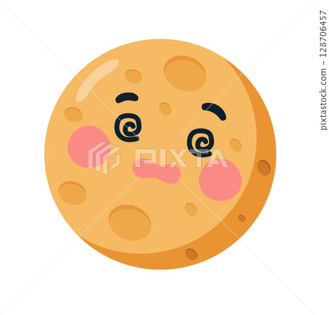 Cartoon Moon with Dizzy Face Illustration 128706457