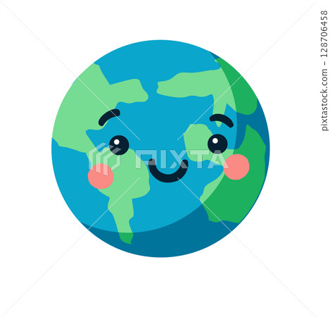 Cartoon Illustration of Planet Earth with Face 128706458