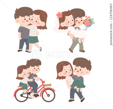 Cartoon Couple in Various Stages of Love 128706463