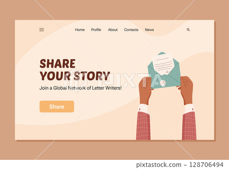Cartoon hands holding an envelope with a message. Feedback and review concepts illustrate communication, sharing opinions, and survey ideas. Modern banner for customer interaction, mail, satisfaction 128706494