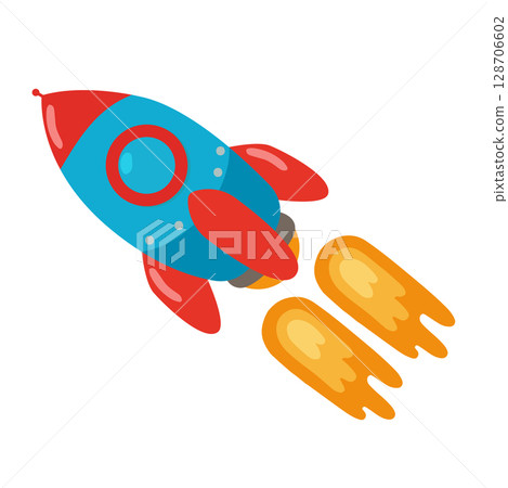 Cartoon Rocketship Flying Illustration 128706602