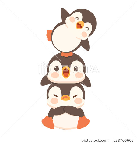 Cartoon Penguins Stacking Illustration 128706603