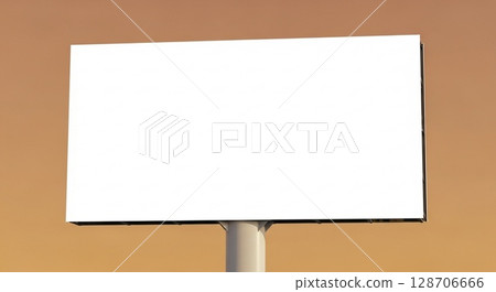 A blank white billboard stands against a gradient background, ready for advertising or a message. 128706666